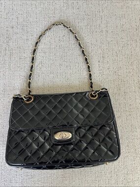 Vintage Koret Quilted Black Patent Leather Flap Chain Bag - Great Condition